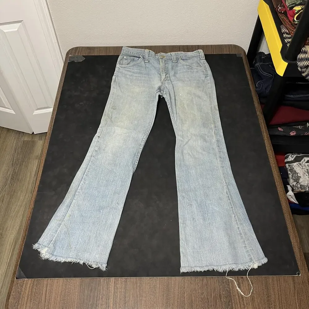 Vintage Lee Jeans Zombie Distress Mens 32x29 Denim Flare 60s Thrashed USA 1970s